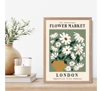 Artze Wall Art London Green And White Flower Market Exhibition Framed Print Size: A4 With Oak Frame