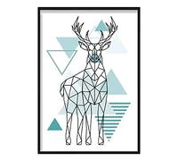 Artze Wall Art Majestic Stag Abstract Geometric Scandinavian Poster, 30 cm Width x 40 cm Height, Aqua Blue