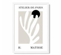 Artze Wall Art Matisse Floral Cutout Beige And Black Exhibition Art Print With White Frame Size: A4