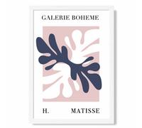 Artze Wall Art Matisse Floral Cutout Pink And Blue Bohemian Art Print With White Frame Size: A4