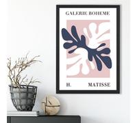 Artze Wall Art Matisse Floral Cutout Pink And Blue Bohemian Framed Print Size: A3 With Black Frame