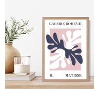 Artze Wall Art Matisse Floral Cutout Pink And Blue Exhibition Framed Print Size: A4 With Oak Frame