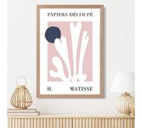 Artze Wall Art Matisse Floral Cutout Pink And Blue Framed Print Size: A3 With Oak Frame