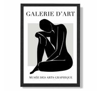 Artze Wall Art Matisse Nude Black And Grey Art Print With Black Frame Size: A4