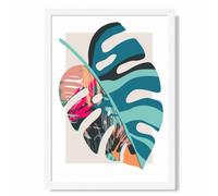 Artze Wall Art Monstera Blue And Pink Boho Botanical Art Print With White Frame Size: A4