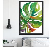 Artze Wall Art Monstera Leaf Abstract Watercolour Botanical Framed Print Size: A2 With Black Frame