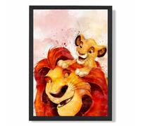 Artze Wall Art Mufasa And Simba Watercolour Lion King Art Print With Black Frame Size: A4