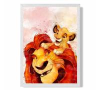 Artze Wall Art Mufasa And Simba Watercolour Lion King Art Print With White Frame Size: A4