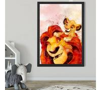 Artze Wall Art Mufasa And Simba Watercolour Lion King Framed Print Size: A2 With Black Frame