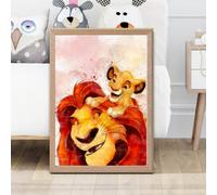 Artze Wall Art Mufasa And Simba Watercolour Lion King Framed Print Size: A2 With Oak Frame