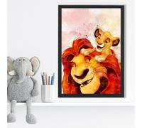Artze Wall Art Mufasa And Simba Watercolour Lion King Framed Print Size: A3 With Black Frame