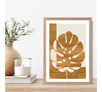 Artze Wall Art Mustard Monstera Mid Century Tropical Framed Print Size: A4 With Oak Frame
