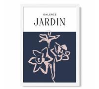 Artze Wall Art Navy Blue And Blush Flowers Boho Sketch Floral Art Print With White Frame Size: A4