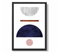 Artze Wall Art Navy Blue And Grey Semi Circles Mid Century Geometric Art Print With Black Frame Size: A4