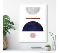 Artze Wall Art Navy Blue And Grey Semi Circles Mid Century Geometric Framed Print Size: A3 With White Frame