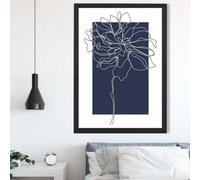 Artze Wall Art Navy Blue And White Abstract Floral Line Art Framed Print Size: A2 With Black Frame