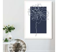 Artze Wall Art Navy Blue And White Abstract Floral Line Art Framed Print Size: A2 With White Frame