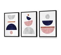 Artze Wall Art Navy Blue, Blush & Copper Textured Geometric Art Prints / 42X59Cm (A2) / Black Frame