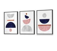 Artze Wall Art Navy Blue, Blush & Copper Textured Geometric Art Prints / 42X59Cm (A2) / Dark Grey Frame