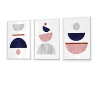 Artze Wall Art Navy Blue, Blush & Copper Textured Geometric Art Prints / 42X59Cm (A2) / White Frame