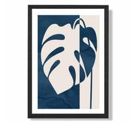 Artze Wall Art Navy Blue Monstera Mid Century Tropical Art Print With Black Frame Size: A4