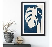 Artze Wall Art Navy Blue Monstera Mid Century Tropical Framed Print Size: A3 With Black Frame