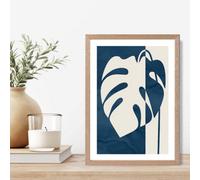 Artze Wall Art Navy Blue Monstera Mid Century Tropical Framed Print Size: A4 With Oak Frame