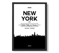 Artze Wall Art New York Black And White City Skyline Art Print With Black Frame Size: A4