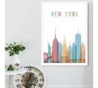Artze Wall Art New York Colourful City Skyline Framed Print Size: A2 With White Frame