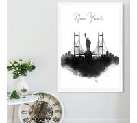 Artze Wall Art New York Watercolour Skyline City Framed Print Size: A2 With White Frame