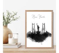 Artze Wall Art New York Watercolour Skyline City Framed Print Size: A4 With Oak Frame