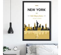 Artze Wall Art New York Yellow And Black City Skyline Framed Print Size: A2 With Black Frame