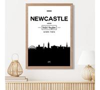 Artze Wall Art Newcastle Black And White City Skyline Framed Print Size: A3 With Oak Frame