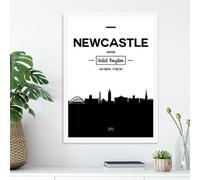 Artze Wall Art Newcastle Black And White City Skyline Framed Print Size: A3 With White Frame