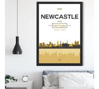 Artze Wall Art Newcastle Yellow And Black City Skyline Framed Print Size: A2 With Black Frame