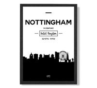 Artze Wall Art Nottingham Black And White City Skyline Art Print With Black Frame Size: A4