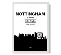 Artze Wall Art Nottingham Black And White City Skyline Art Print With White Frame Size: A4