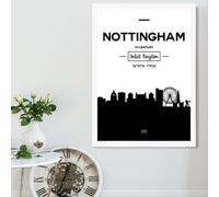 Artze Wall Art Nottingham Black And White City Skyline Framed Print Size: A2 With White Frame