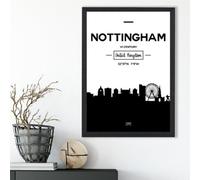 Artze Wall Art Nottingham Black And White City Skyline Framed Print Size: A3 With Black Frame
