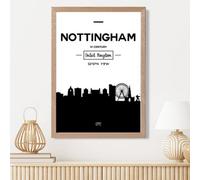 Artze Wall Art Nottingham Black And White City Skyline Framed Print Size: A3 With Oak Frame