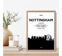 Artze Wall Art Nottingham Black And White City Skyline Framed Print Size: A4 With Oak Frame