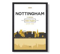 Artze Wall Art Nottingham Yellow And Black City Skyline Art Print With Black Frame Size: A4
