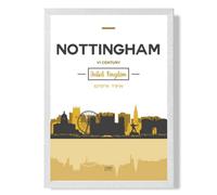 Artze Wall Art Nottingham Yellow And Black City Skyline Art Print With White Frame Size: A4