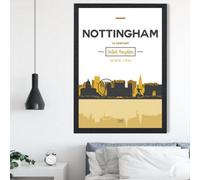 Artze Wall Art Nottingham Yellow And Black City Skyline Framed Print Size: A2 With Black Frame