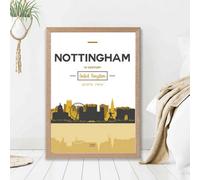 Artze Wall Art Nottingham Yellow And Black City Skyline Framed Print Size: A2 With Oak Frame