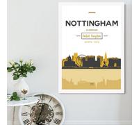 Artze Wall Art Nottingham Yellow And Black City Skyline Framed Print Size: A2 With White Frame