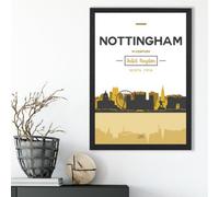 Artze Wall Art Nottingham Yellow And Black City Skyline Framed Print Size: A3 With Black Frame