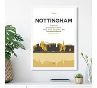Artze Wall Art Nottingham Yellow And Black City Skyline Framed Print Size: A3 With White Frame