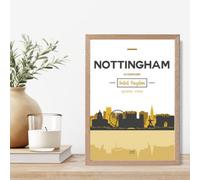 Artze Wall Art Nottingham Yellow And Black City Skyline Framed Print Size: A4 With Oak Frame