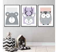 Artze Wall Art Nursery Forest Animals Art Prints 3-Piece Set, 30 cm Width x 40 cm Height, Pink/Lilac